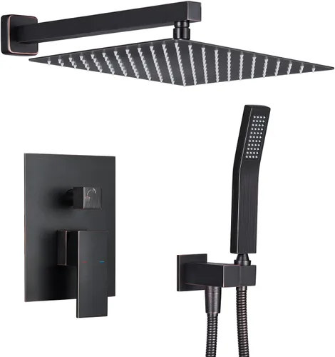 Vista 11 de Sistema de ducha de lluvia de 12 pulgadas, juego combinado de ducha negro para montaje en pared, grifos de baño con cabezal de ducha de lluvia
