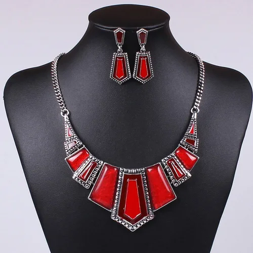 Vista 2 de YAZILIND Vintage étnico tibetano plata irregular Rhinestone babero collar pendientes collar collar joyería conjunto