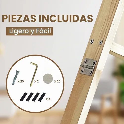 Vista 8 de Escalera para mantas, soporte de edredón de madera de 5 niveles, natural