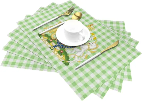 Vista 2 de UK England Royal Shield of Arms United Kingdom Durable Waterproof - Paquete de 4 manteles individuales tejidos de PVC, diseño elegante, fácil
