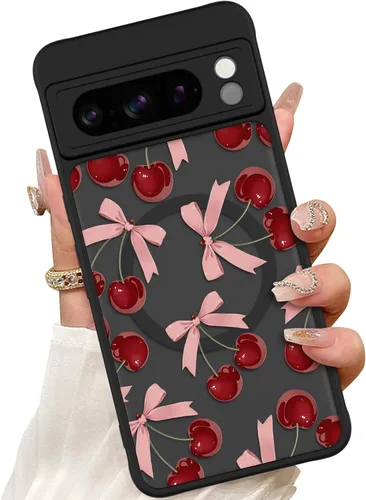 Vista 22 de ZIYE Funda magnética para Google Pixel 9 Pro XL de 6.8 pulgadas [compatible con MagSafe] funda de policarbonato duro y TPU suave con flor de cerezo
