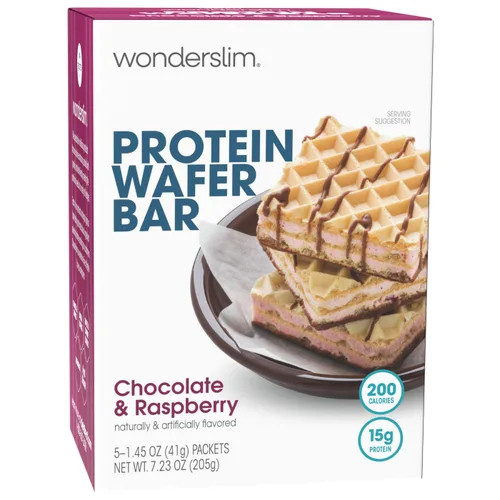 Vista 10 de WonderSlim Barra de bocadillos de oblea de proteínas, chocolate, 210 calorías, 0.53 oz de proteína, 0 mg de colesterol (5 unidades)