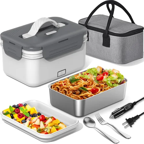 Vista 2 de WisaKey Lonchera eléctrica con calentador de alimentos, 60/80/100 W, para adultos, para automóvil, camión, 12 V/24 V/110 V/220 V, caja de almuerzo