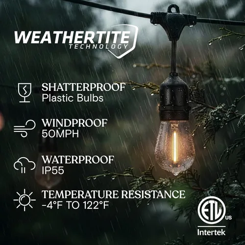 Vista 2 de Brightech Ambience Pro - Guirnalda de luces LED de 105 pies, iluminación de patio de grado comercial de 1 W, impermeable para exteriores