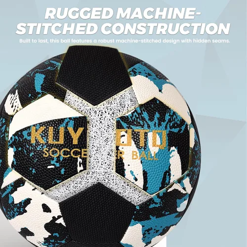 Vista 3 de KUYOTQ Soccer Ball, Machine Stitched PU/TPU Leather Soccer Ball Match & Training for Kids Youth Adult, Professional Construction for Durable in and