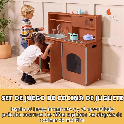 Vista 3 de Back2School Express Fregadero 4 en 1, estufa, horno, microondas, nogal Nogal Oscuro