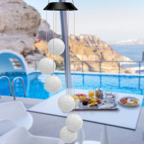 Vista 7 de Remon - Campanas de viento solares que cambian de color con luz LED, funciona con energía solar, para colgar campanas de viento, impermeable