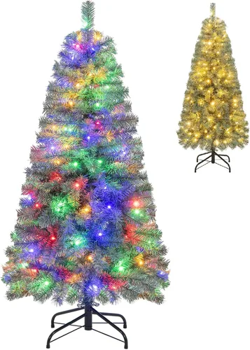 Vista 11 de GOFLAME Árbol de Navidad preiluminado de 5 pies, árbol de Navidad artificial con 180 luces LED, 10 modos de luz, 390 puntas de rama, soporte