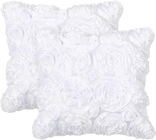 Vista 13 de PiccoCasa 2 fundas de almohada con diseño de flores 3D, románticas fundas de cojín decorativas de satén, funda de almohada con rosas estéreas