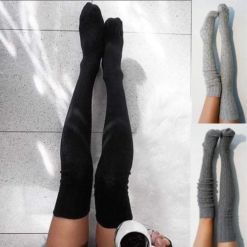 Vista 4 de Calcetines altos hasta el muslo para mujer, extra largos, de punto trenzado, cálidos, gruesos, altos, largos, calentadores de piernas