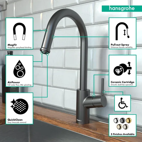 Vista 3 de hansgrohe Talis S² 14872341 - Grifo de cocina de arco alto, grifo para fregadero de cocina, cabezal rociador de acoplamiento magnético, cromo negro