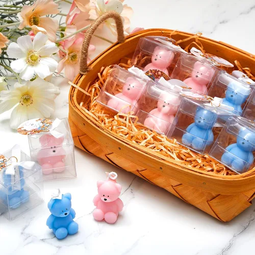 Vista 5 de 15 velas de oso para baby shower, regalos de fiesta de oso invitado, velas de baby shower, a granel para regalos decoraciones de fiesta (rosa, azul)