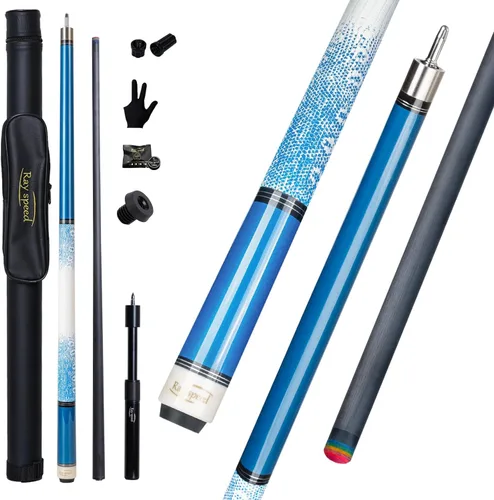 Vista 12 de Taco de Billar de Fibra de Carbono 12.5mm Punta Arcoíris Baja Deflexión Taco de Billar con Junta de Pin Uni-loc y Extensión Taco de Billar-20 oz