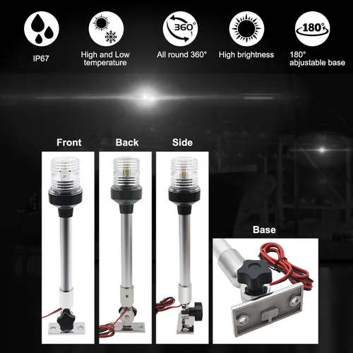 Vista 8 de Geloo Luces de navegación marinas de 12 pulgadas, prenda impermeable IP67 de la luz de popa del barco Luces de anclaje, luces marinas LED blancas