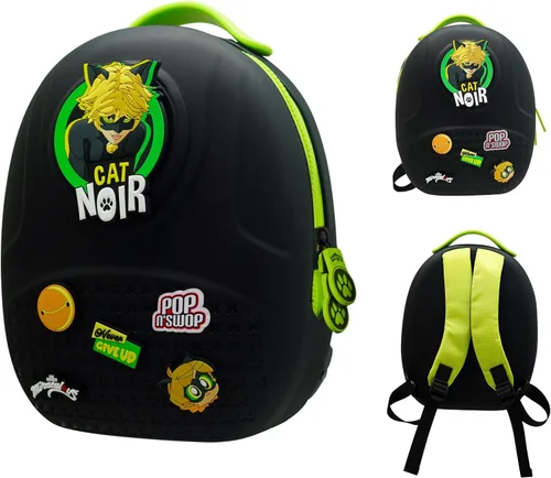 Vista 2 de Miraculous Mariquita - Bolsa impermeable con correas ajustables, Negro -, Gato Noir