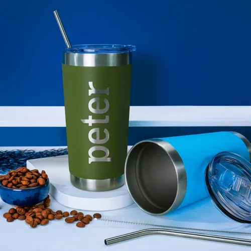 Vista 6 de Vasos personalizados, vaso de acero inoxidable de 20 onzas con tapa 13 diseños diferentes Tazas personalizadas de doble pared aisladas para café