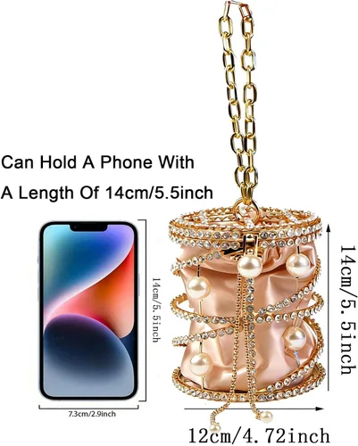 Vista 4 de Bolso bandolera metálico de lujo con diamantes de imitación para mujer, diseño de cadena de perlas 2025, ideal para vacaciones, fiestas, bodas