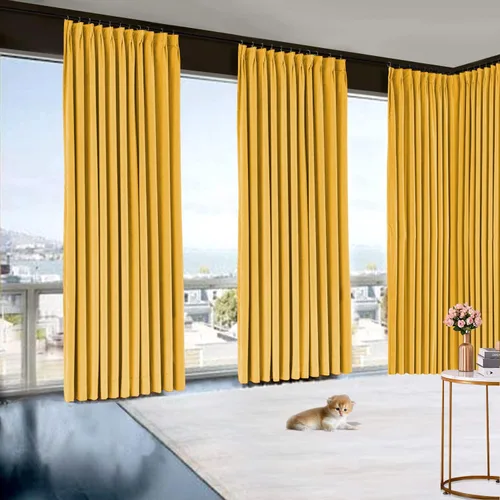 Vista 18 de Cortinas plisadas de doble pellizco extra largas sólidas de 2 pisos para ventana, sala, sala de teatro, oficina, sala, partición, atractivo Azul