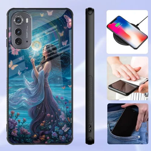 Vista 322 de Funda para Motorola Moto Edge 2022, cubierta trasera de vidrio templado con protector de pantalla, funda protectora a prueba de golpes para Motorola