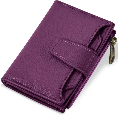 Vista 19 de Airkit Cartera para mujer, pequeña cartera de cuero para mujer, plegable, compacta, con bloqueo RFID, tarjetero de crédito, mini bolso de viaje