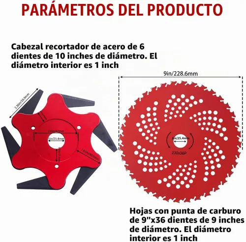 Vista 2 de Gashwer Cabezal de recortadora de acero, 6 cuchillas de afeitar de acero 65Mn, cuchilla cortadora de cepillo de 9 pulgadas x 36 dientes con kit