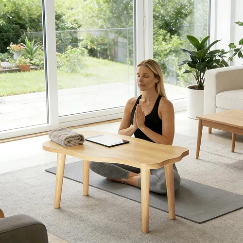 Vista 9 de Funecy Mesa de Café con Galletas Mesa Baja con 4 Patas Sólidas de Madera, Mesa de Piso para Sentarse en el Piso, Almacenamiento y Muebles para Sala