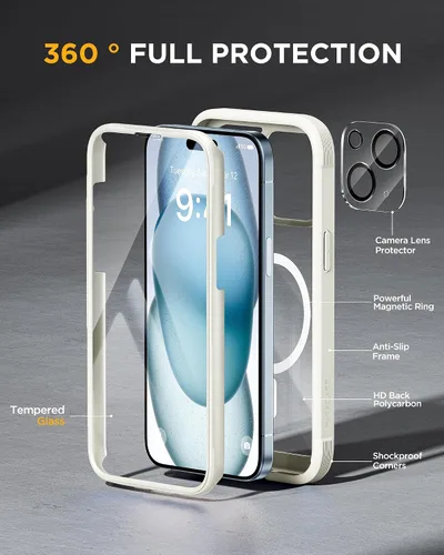 Vista 4 de Miracase Funda magnética para iPhone 15 Plus de 6.7 pulgadas [compatible con Magsafe] funda protectora de teléfono militar de cuerpo completo a