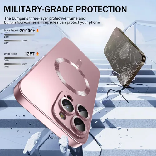 Vista 4 de Funda magnética para iPhone 13 Pro MagSafe con protector de lente de cámara, funda completa de protección delgada y suave, a prueba de golpes