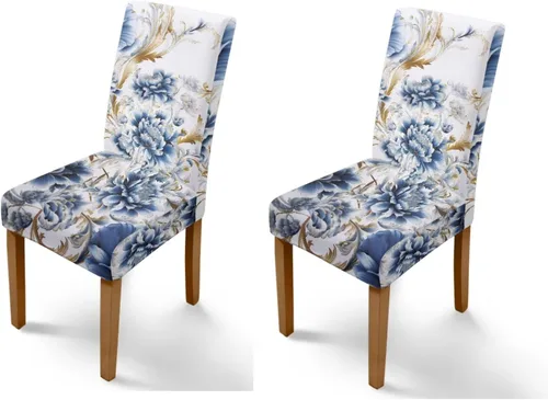 Vista 12 de Rnyleeg Juego de 1 fundas de asiento de comedor con estampado de flores azules para sillas de comedor, fundas protectoras suaves y lavables