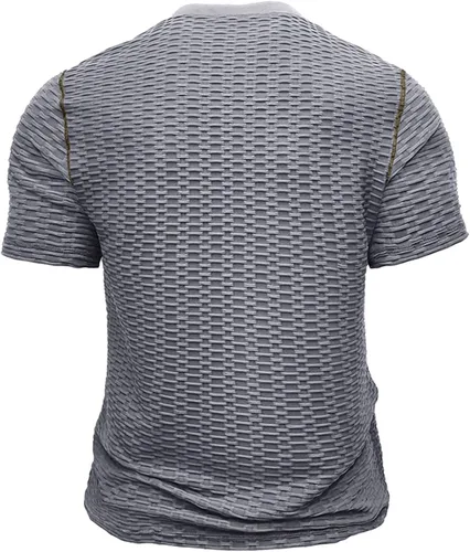 Vista 4 de Blusas con botones para Hombre sólido Cuello en V Camisa tipo túnica Mangas Camisetas Deportivas ajustadas