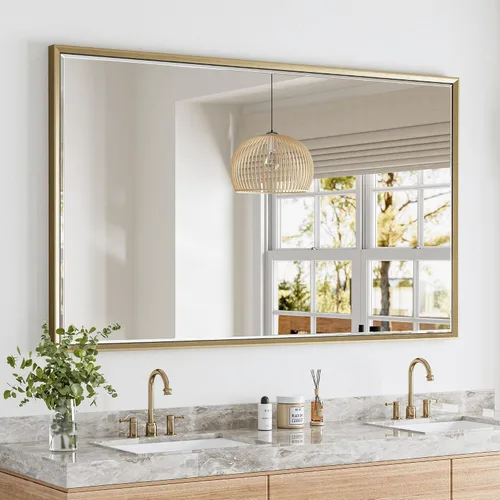 Vista 43 de Espejo de baño negro, espejo de baño biselado de 16 x 24 pulgadas para pared, espejo con marco negro antioxidante para decoración de baño, sala
