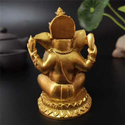 Vista 4 de Estatuas Doradas del Señor Ganesha - Estatua del Dios Elefante Hindú Escultura de Resina Figurilla India de Ganesh Buda Ornamentos de Decoración