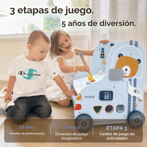 Vista 4 de Giant bean - Andador de bebé de madera con centro de actividades – Herramienta con tema de tráfico de automóviles, clasificador de formas de banco