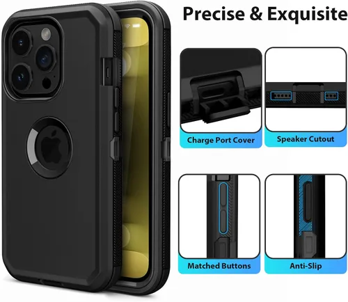 Vista 5 de Jiunai Funda para iPhone 15 Pro Max de Servicio Pesado con Protección contra Caídas Sin Pantalla de Doble Capa Resistente a Golpes Deportiva