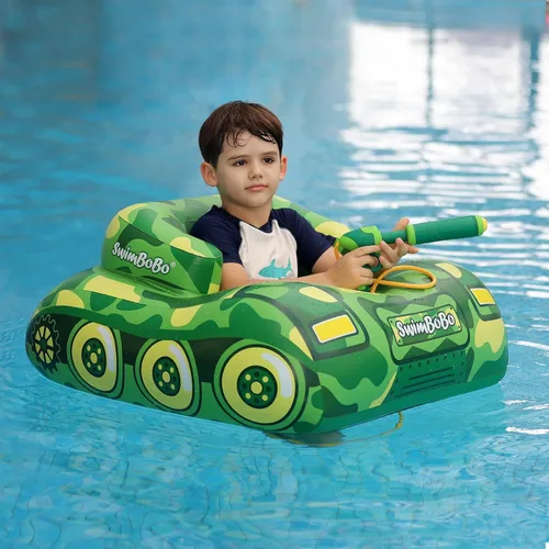 Vista 8 de Swimbobo - Flotador de piscina para niños pequeños con asiento, barco, inflable, avión, piratas, tiburones, coche para niños, juguetes al aire libre