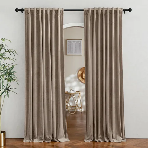 Vista 69 de RYB HOME Cortinas 100% opacas de terciopelo blanco para dormitorio, pestaña trasera y bolsillo para barra, aislamiento térmico, cortinas