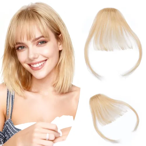 Vista 10 de Hairro Flequillo con clip, de cabello humano, fleco francés, con flecos, parte frontal plana, flequillo lateral, clip con cortina de sien, clip