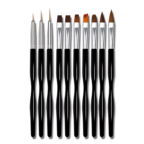 Vista 7 de Juego de 10 pinceles para arte de uñas, pinceles de gel y acrílicos para Negro