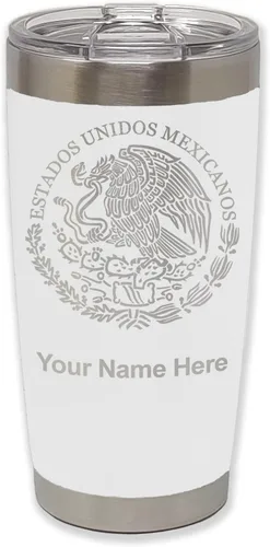 Vista 30 de LaserGram - Vaso personalizado de 20 onzas, bandera de México (negro)
