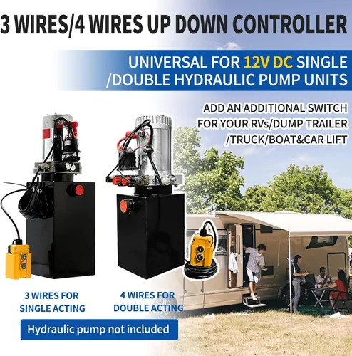 Vista 6 de ZCONIEY Interruptor de control remoto de 3 cables para remolque de descarga 12V para unidades de potencia de bombas hidráulicas de un solo efecto