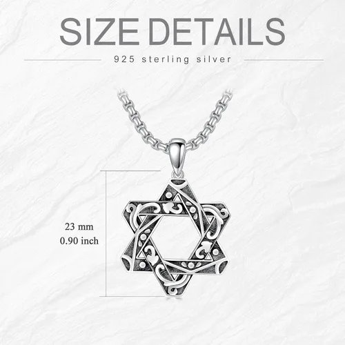 Vista 6 de Collar de estrella de David para hombre y mujer, plata de ley 925, colgante de estrella de David con cadena de caja de acero inoxidable de 22
