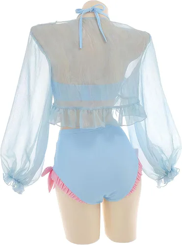 Vista 3 de haikyuu Conjunto de bikini de conejito de anime para mujer, con salida de baño, traje de baño de dos piezas con cordones