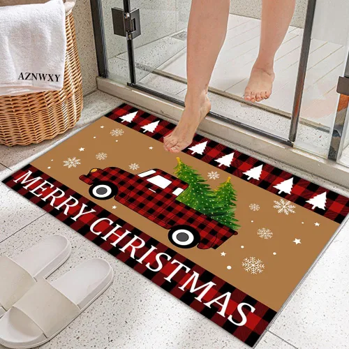 Vista 6 de AZNWXY Tapete de puerta de búfalo de Navidad – Felpudo de Navidad Felpudo de Navidad Felpudo de bienvenida de Navidad a cuadros Tapete de árbol