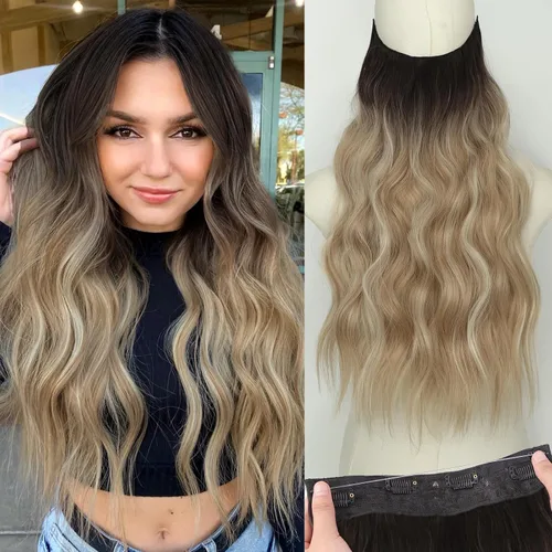 Vista 67 de KooKaStyle - Extensiones de cabello con hilo invisible, diadema transparente, ajustables, 4 clips fijadores, cabello largo y ondulado de 12