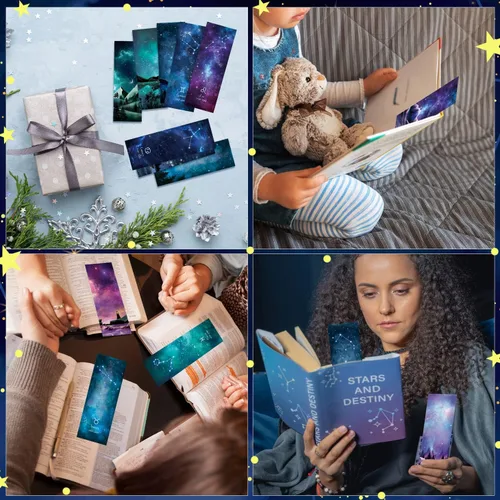 Vista 6 de 12 marcadores de libros para espacio de lectura, marcapáginas de noche estrellada a granel Personalized Paper Bookmark Cool Bulk Bookmarks for