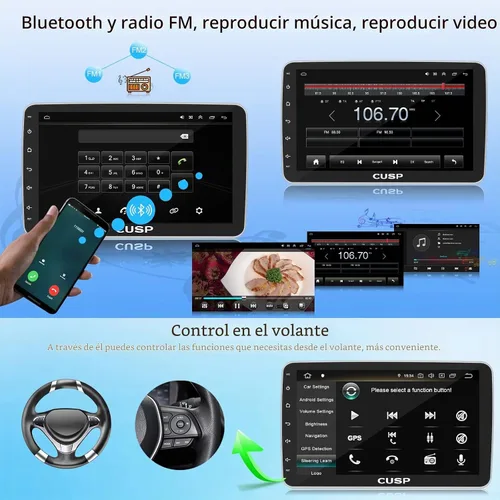 Vista 5 de CUSP Radio estéreo de coche doble DIN Android de 10.1 pulgadas con CarPlay inalámbrico y Android Auto, pantalla táctil QLED giratoria de 360°