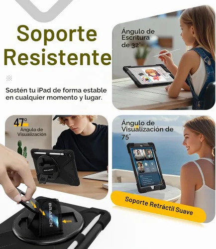 Vista 3 de BRAECN Funda para iPad 6ª/5ª Generación, Funda iPad 9.7 2018/2017 - Resistente a Prueba de Golpes con Soporte para Lápices, Correa de Hombro y Negro