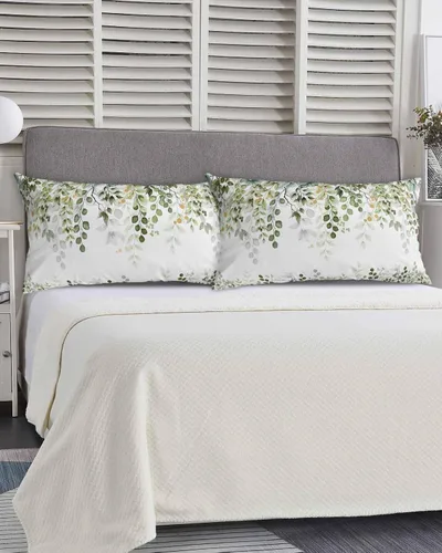 Vista 5 de Fundas de almohada de hojas verdes salvia, tamaño King, fundas de almohada suaves transpirables y refrescantes largas para cama y sofá, 20 x 40