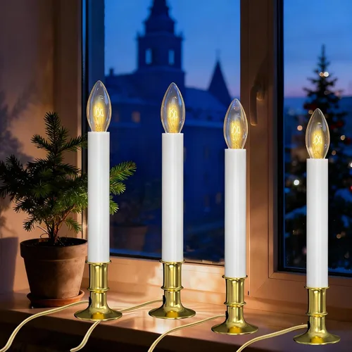 Vista 12 de Lámpara de vela eléctrica para ventana, luces de velas de ventana de Navidad con base chapada en níquel y bombilla C26, lámparas de velas