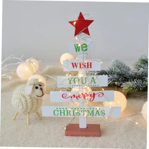 Vista 5 de Decoración de mesa de árbol de Navidad de madera blanca para decoraciones de fiesta de escritorio